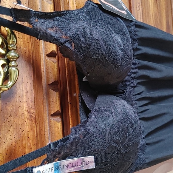 🌻 NEW Marilyn Monroe Mega Push-up Black Babydoll With G-String - Picture 3 of 10